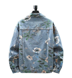 Floral flower design denim jacket