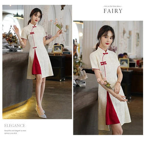 Basic design white/red Chinese cheongsam qipao dress
