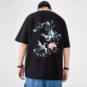 Embroidery dancing phoenix T-shirt