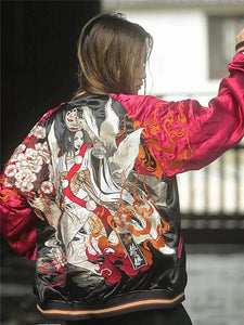 Hyper-premiums embroidery kitsune masked geisha sukajan jacket