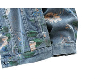 Load image into Gallery viewer, Floral flower design denim jacket