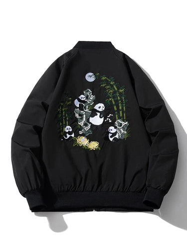 Embroidery bamboo panda bomber jacket