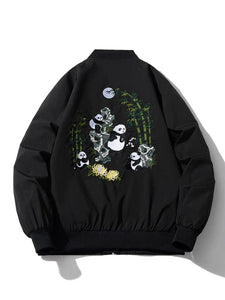 Embroidery bamboo panda bomber jacket