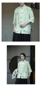 Premium silk bamboo forest Tang shirt