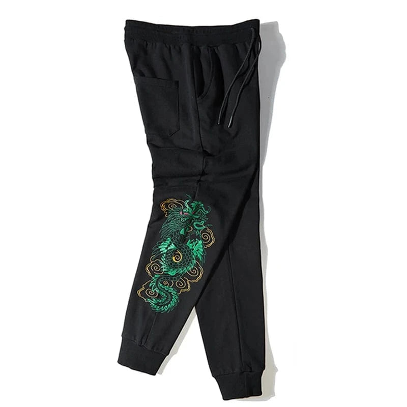 Jade dragon embroidery sweatpants