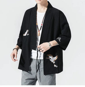 Stork design kimono shirt