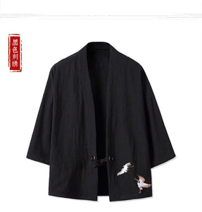 Stork design kimono shirt