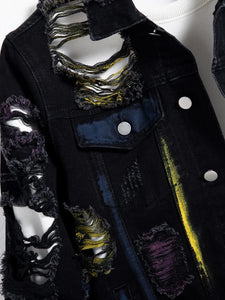 Vintage distressed ripped paint splash denim jacket