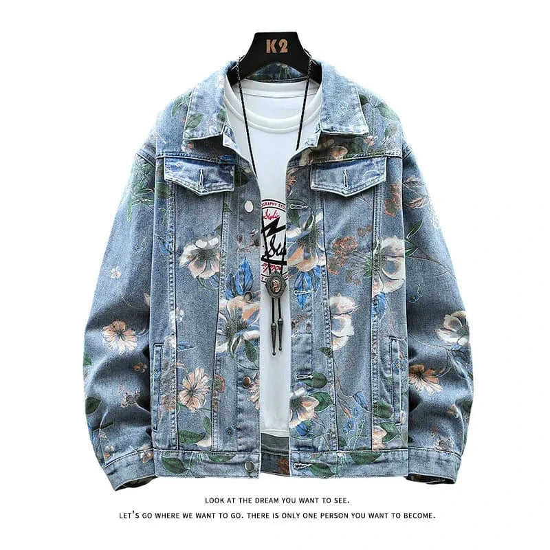 Floral flower design denim jacket