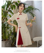 Load image into Gallery viewer, Basic design white/red Chinese cheongsam qipao dress