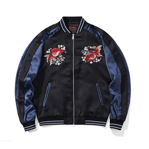 Premium embroidery gold fish sakura sukajan jacket