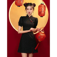 Load image into Gallery viewer, Silhouette dark floral cheongsam qipao dress