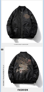 Elegant beast embroidery bomber jacket