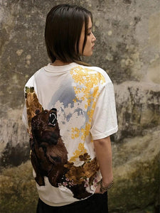 Hyper premium embroidery fierce bear sakura T-shirt