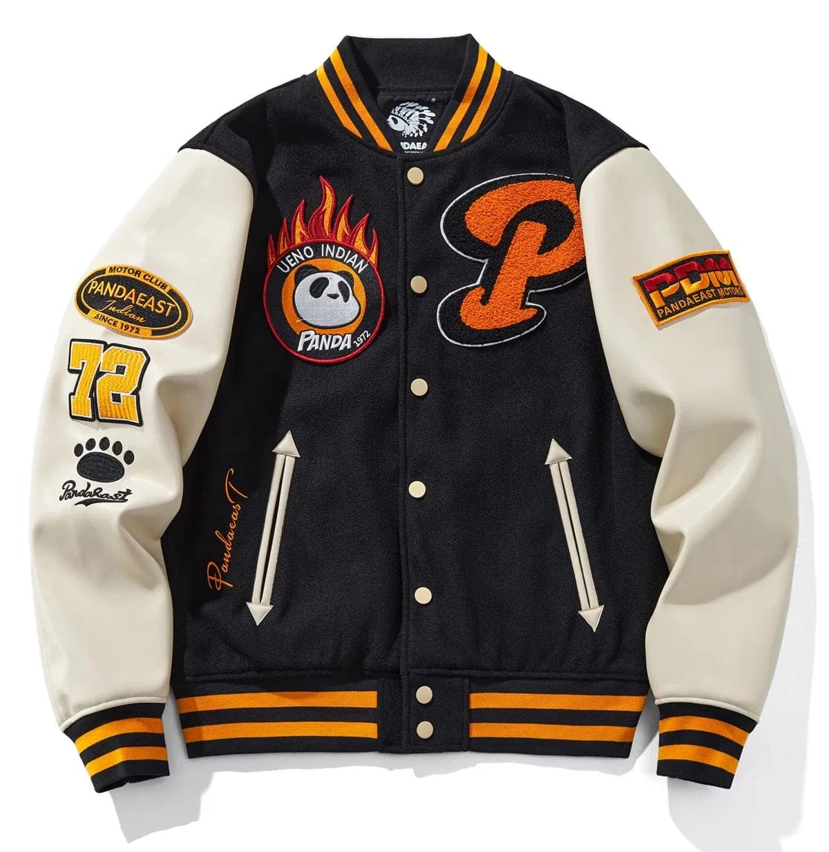 Panda P embroidery varsity baseball style jacket – High Panda P embroidery varsity baseball style jacket – High