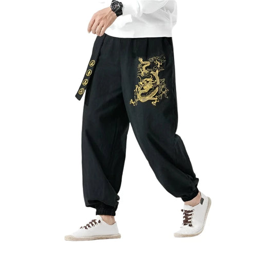 Golden lucky dragon harem pants