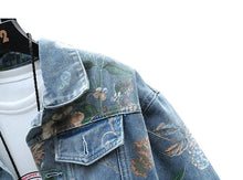 Load image into Gallery viewer, Floral flower design denim jacket
