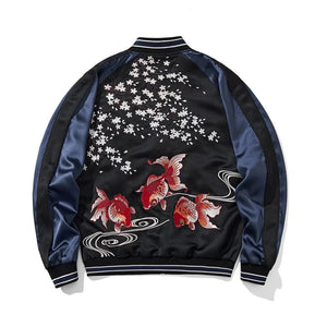 Premium embroidery gold fish sakura sukajan jacket
