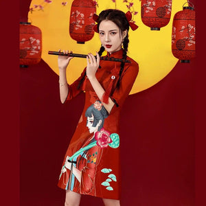 Ancient flower girl cheongsam qipao dress