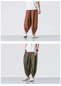 Draw elastic ankle harem pants