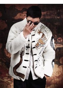 Hyper premium embroidery dragon beast cashmere/wool coat