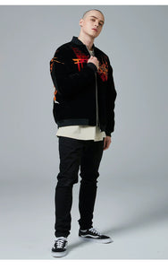 Hyper premium fiery beauty embroidery baseball style jacket