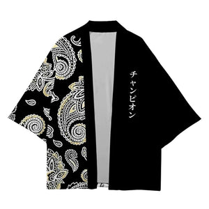 Katakana print graphics kimono