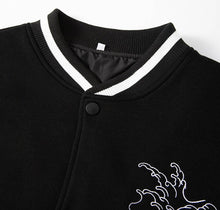 Load image into Gallery viewer, Blue whale tsunami embroidery baseball jacket