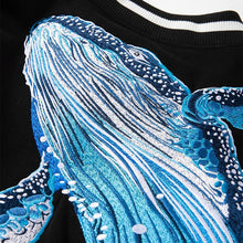 Load image into Gallery viewer, Blue whale tsunami embroidery baseball jacket