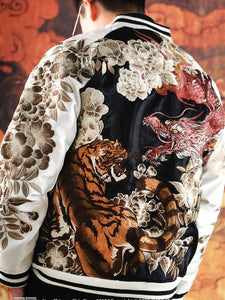 Hyper premium embroidery fire dragon fierce tiger sukajan souvenir jacket