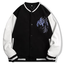 Load image into Gallery viewer, Blue whale tsunami embroidery baseball jacket
