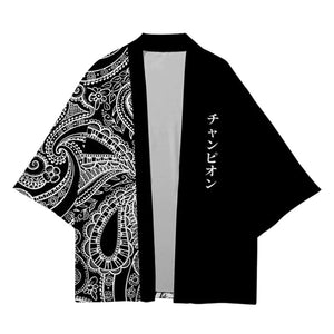 Katakana print graphics kimono