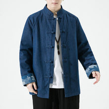 Load image into Gallery viewer, Denim Tang Dynasty wave design cuff jacket