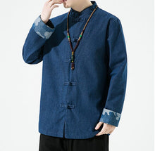 Load image into Gallery viewer, Denim Tang Dynasty wave design cuff jacket