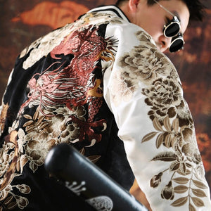 Hyper premium embroidery fire dragon fierce tiger sukajan souvenir jacket