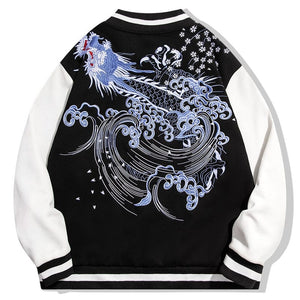 Ice dragon embroidery baseball jacket