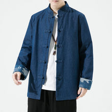 Load image into Gallery viewer, Denim Tang Dynasty wave design cuff jacket