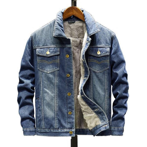 Fleece lining vintage denim jacket