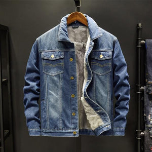 Fleece lining vintage denim jacket