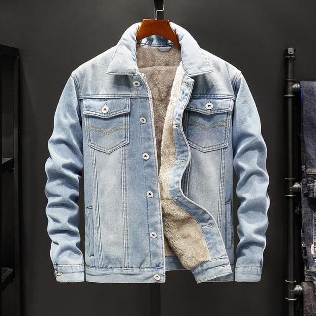 Fleece lining vintage denim jacket