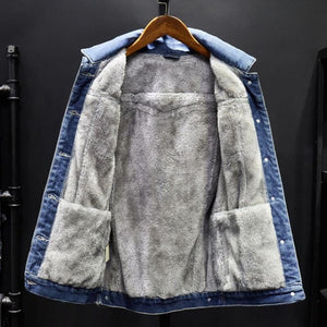 Fleece lining vintage denim jacket