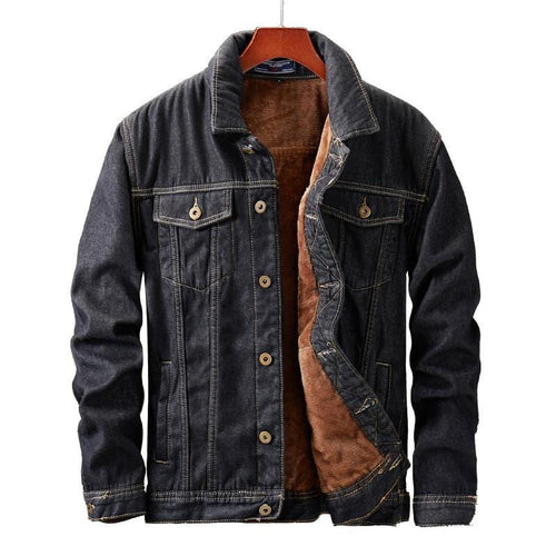 Fleece lining dark mineral denim jacket