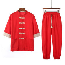 Load image into Gallery viewer, Solid style Chinese Tang shirt + pants set