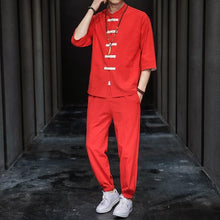 Load image into Gallery viewer, Solid style Chinese Tang shirt + pants set