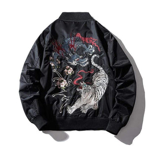 Dragon fiery tiger roar bomber jacket