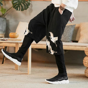 Two layer flying crane harem pants