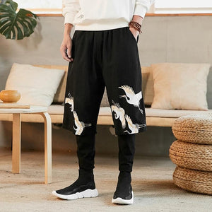 Two layer flying crane harem pants