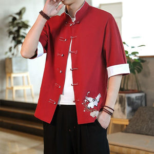 Double crane embroidery Tang shirt