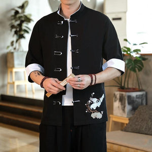Double crane embroidery Tang shirt