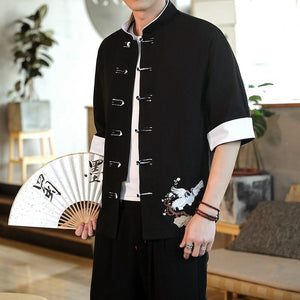 Double crane embroidery Tang shirt